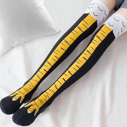1/2/5/10 Pairs Women Knee High Socks Trendy Cartoon Funny Chicken Claw Socks Fitness Sport Casual Slim Leg Long Tube Socks Women