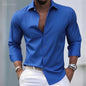 Solid Color Men's Casual White Shirt, Fashionable Casual Long Sleeve Stretch Fabric, Business Formal Shirt, Comfortable Fabric