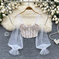 Women Chic Lace Mesh Sheer  Long Sleeve Backless Crop Top Solid Slim Sexy Korean Fashion Summer Women Shirt Square Collar