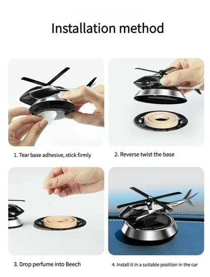 Helicopter Propeller Solar Air Freshener - Styling Car Interior Decor Aromatherapy Diffuser with Rotary Perfume, Solar Powered