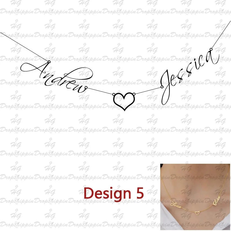 Personalized Two Name Necklaces With Heart Stainless Steel Custom Letter Couple Necklace Choker  Stainless Steel Wedding Gift