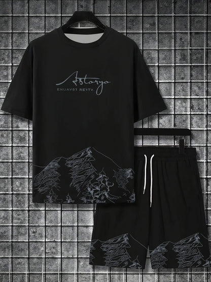 Summer Casual Men's T-Shirt and Shorts Set 2026 Sportswear Set Plus Size Short-Sleeve T-Shirt Drawstring Pocket Shorts Set