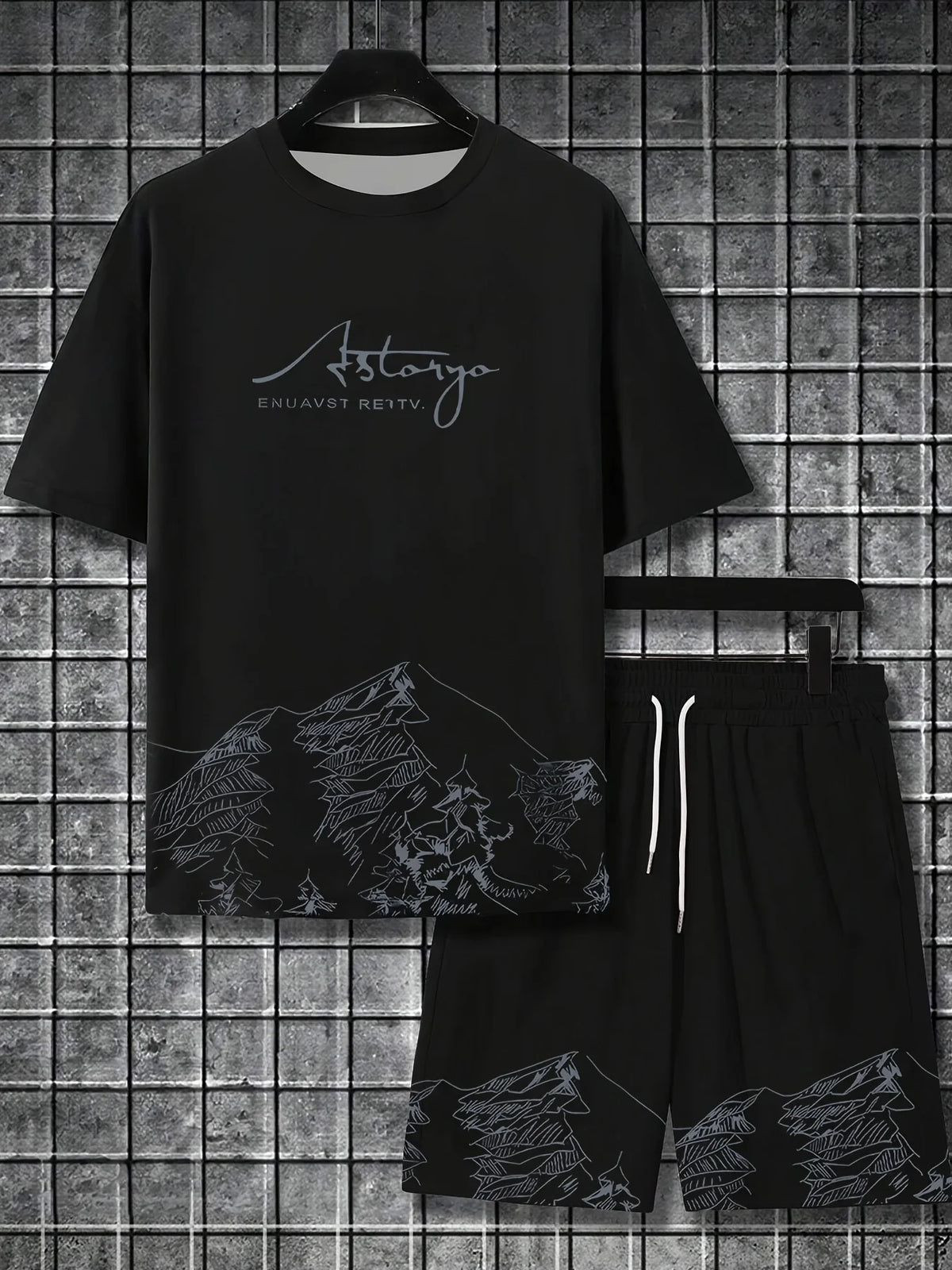 Summer Gradient Color Athletic T-Shirt and Shorts Set Stylish Men's Quick-Dry Athletic Short-Sleeve Top with Drawstring Shorts
