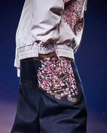 Hip-hop gold coin jeans Y2K retro low waist wide leg zipper pants y2k clothing men's fashion embroidered loose jeans