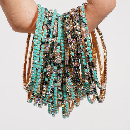 5pcs Fashion Colorful Acrylic Crystal Rhinestone Elastic Bracelet For Women Stretch Wristband Wedding Bracelets Daily Jewelry