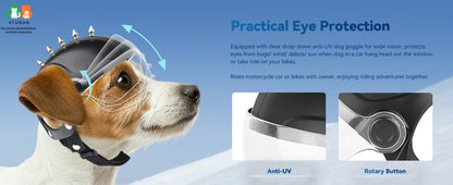 ATUBAN Dog Helmets for Small Dogs, Dog Helmet with Clear Lens Goggles, Doggie Helmets Hat with Ear Holes,Bike Doggie Helmet Dogs