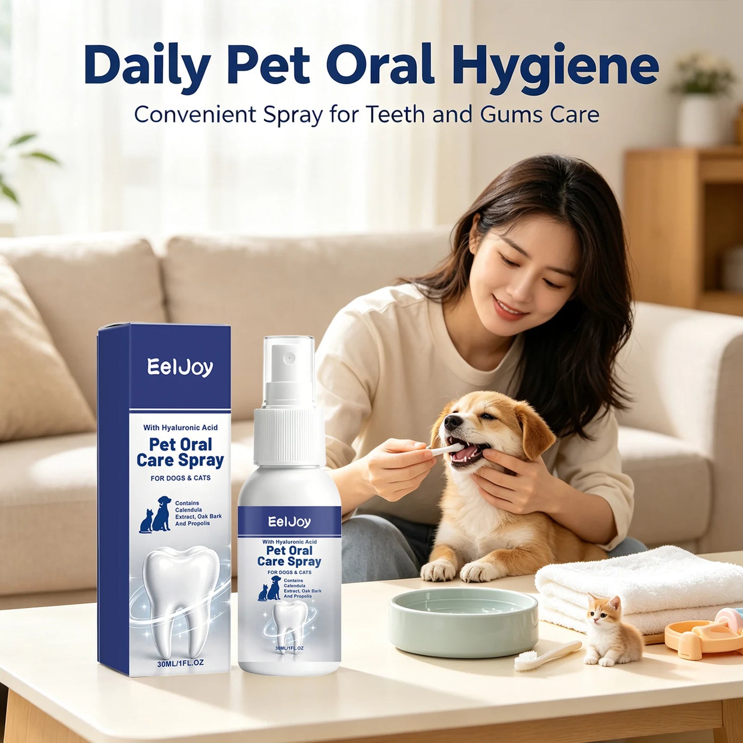 EELJOY Pet Oral Care Spray Removing Dental Plaque Reduce Oral Odor Freshen Breath Soothing Gums Natural Pet Teeth Cleaning Spray