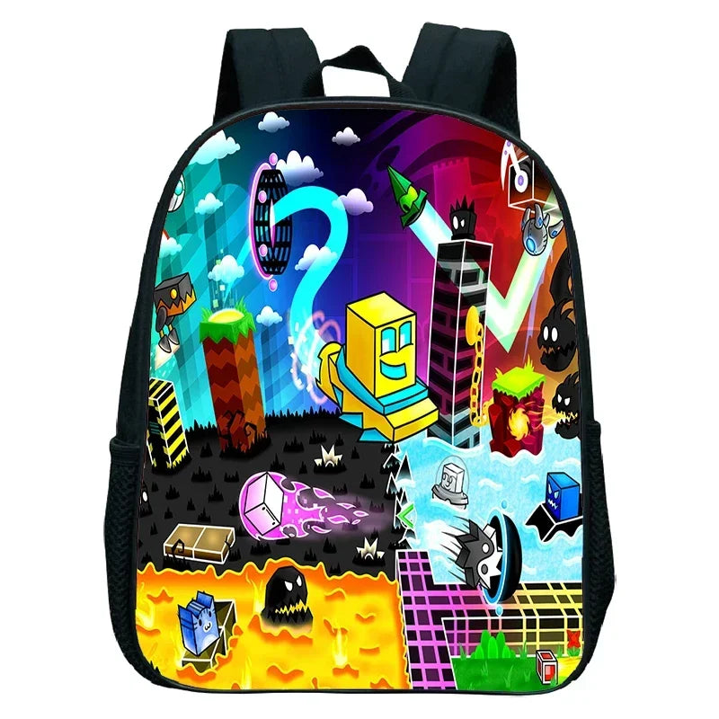 16 Inch Angry Geometry Dash Backpack Boys Girls Bookbag Cartoon Game Kids Kindergarten School Bags Toddler Childcare Backpack