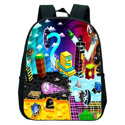 16 Inch Angry Geometry Dash Backpack Boys Girls Bookbag Cartoon Game Kids Kindergarten School Bags Toddler Childcare Backpack