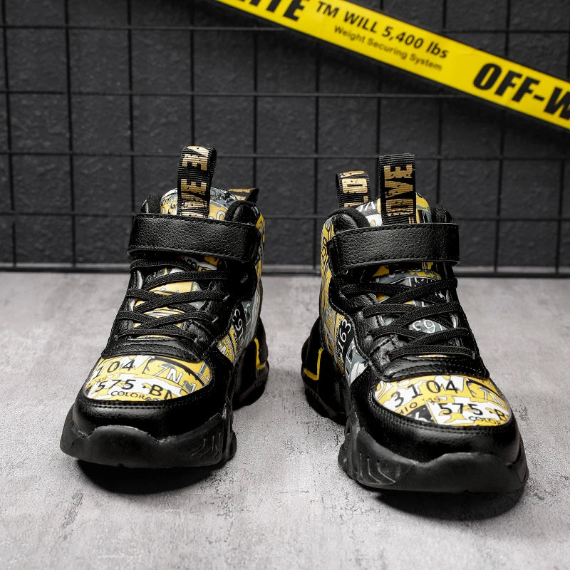 Children Shoes Boy Sneakers Fashion Print Luxury Designer High Top Sneakers Kids Tenis Shoes Boy Sports Casual