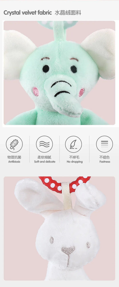 New Baby Rattles Mobiles Infant Toddler Toys Stroller Bed Hanging Rabbit Elephant Crib Hanging Bell Plush Toys for 0-12 Months
