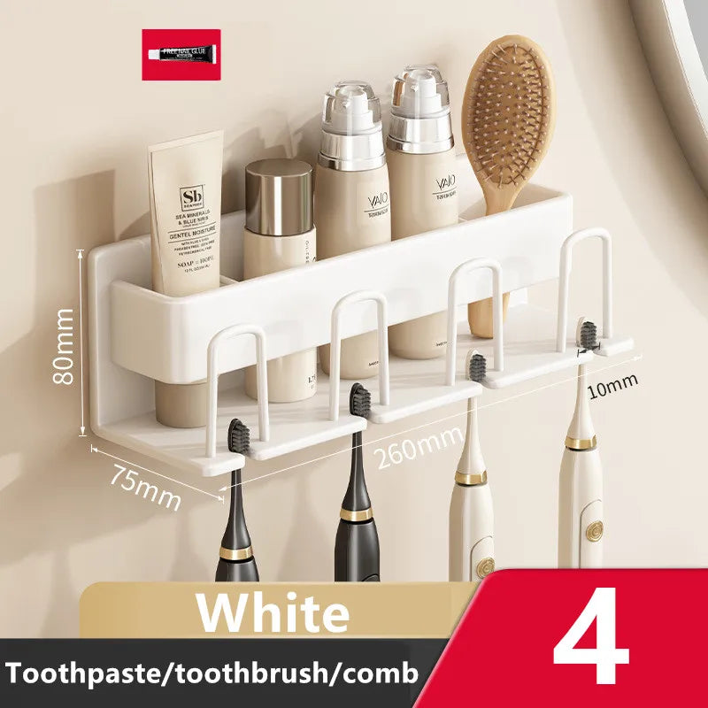 Wall Mounted Toothbrush Holder Aluminium Alloy Toothpaste Rack Bathroom Household Space Saving No Punching Bathroom Accessories