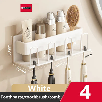 Wall Mounted Toothbrush Holder Aluminium Alloy Toothpaste Rack Bathroom Household Space Saving No Punching Bathroom Accessories