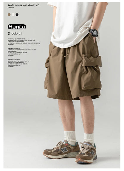 2025 Summer New Japanese Style Large Size Thin Shorts Men Loose Knee Cargo Shorts Hip Hop Streetwear Male Short Trousers