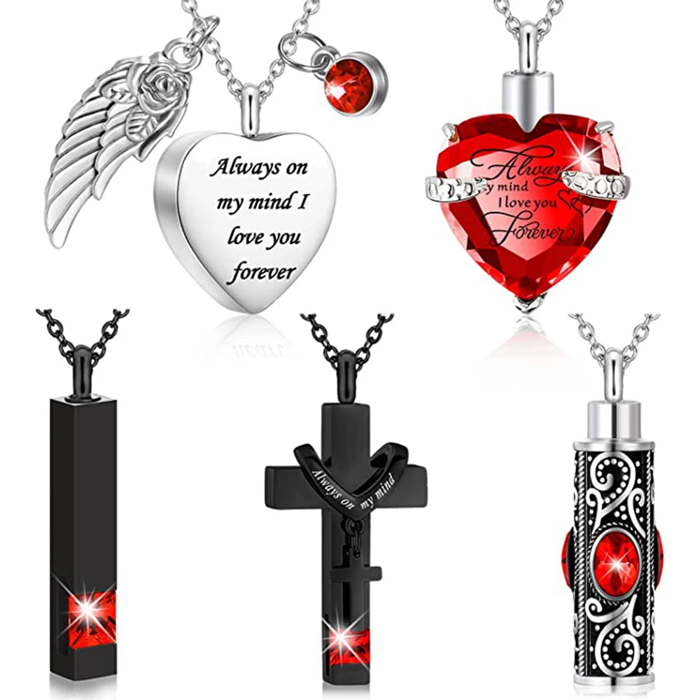 5Pcs Cremation Urn Necklace Heart for Ashes Stainless steel Cremation Jewelry Keepsake Necklace Waterproof Memory Pendant