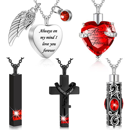 5Pcs Cremation Urn Necklace Heart for Ashes Stainless steel Cremation Jewelry Keepsake Necklace Waterproof Memory Pendant