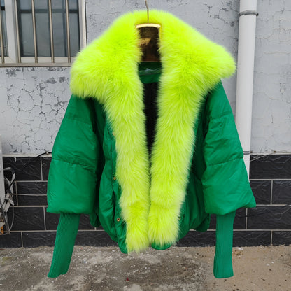 Oversized Winter Warm Real Fox Fur Collar Black Down Coat Women Puffer Outerwear Jackets 2024 Autumn Winter