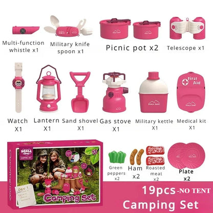 Kids Camping Set Indoor Outdoor Exploration Kit Pretend Play Toys Camping Tools Birthday Gift for Girl Boy OPTIONAL Pop Up Tent
