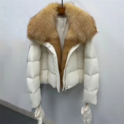 Women's winter jacket New detachable fox fur collar down coats for winter 2025 white duck down filled warm thick coat outerwears