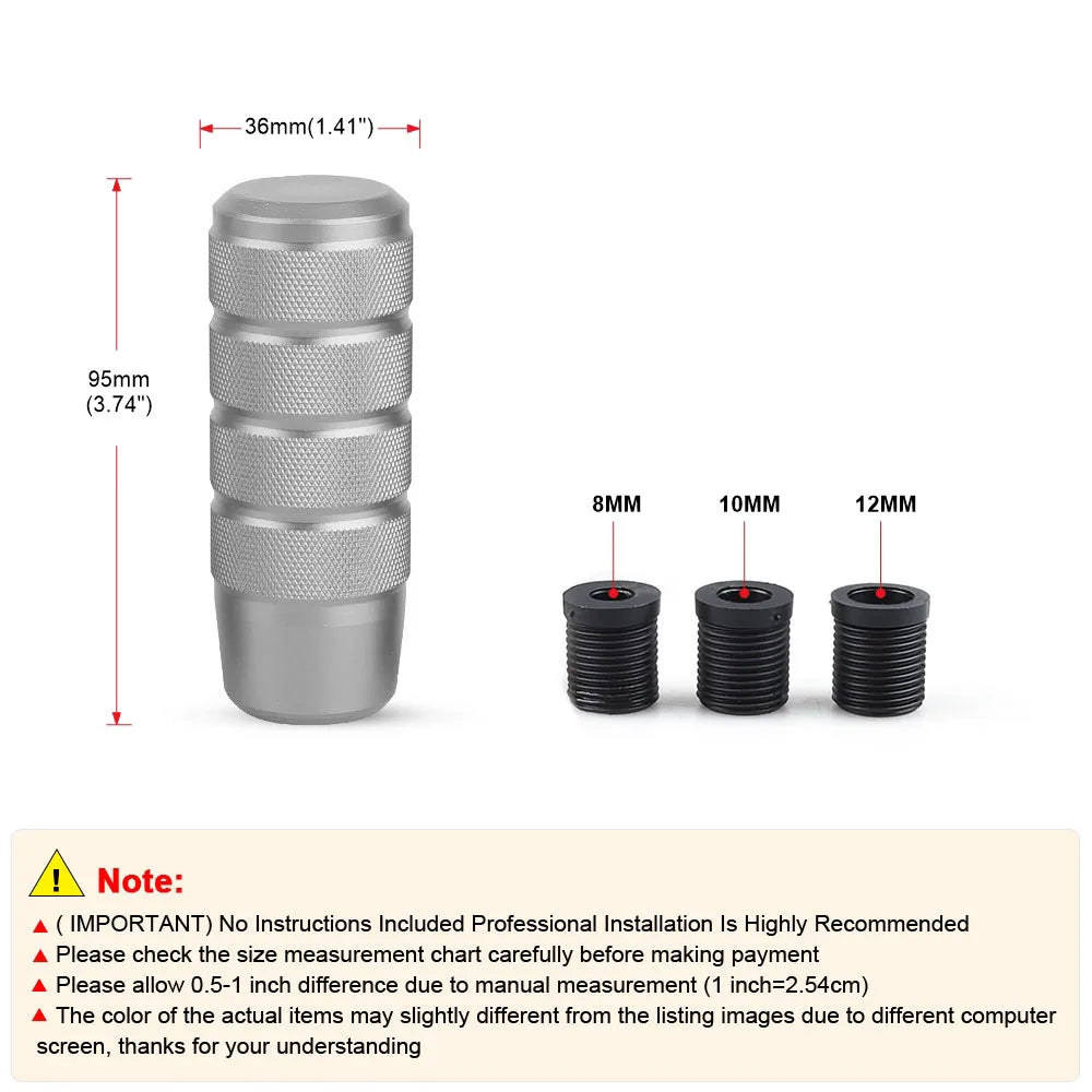 Universal Car Manual Transmission Aluminum Knurled Gear Shift Knob 95mm Non-Slip Gear Lever Knob M8 M10 M12 Universal