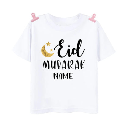 Personalized Eid Mubarak Printed Kids Shirts Custom Name Eid Ramadan Child T-shirt Tops Islamic Muslim Holiday Boys Girls Outfit