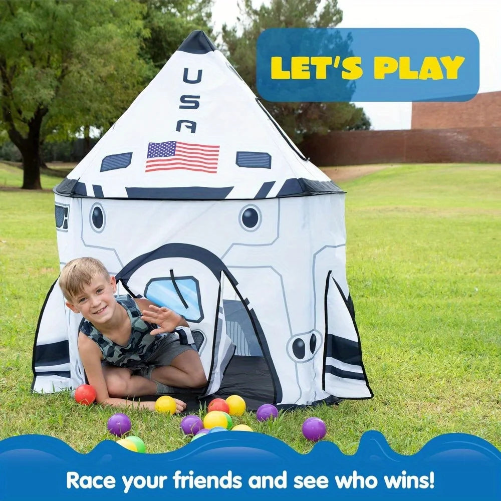 JOYFY Rocket Ship Play Tents Set Pop up Play house with Tunnel 3-Piece Play Tent for Kids Pretend Play Birthday Gift