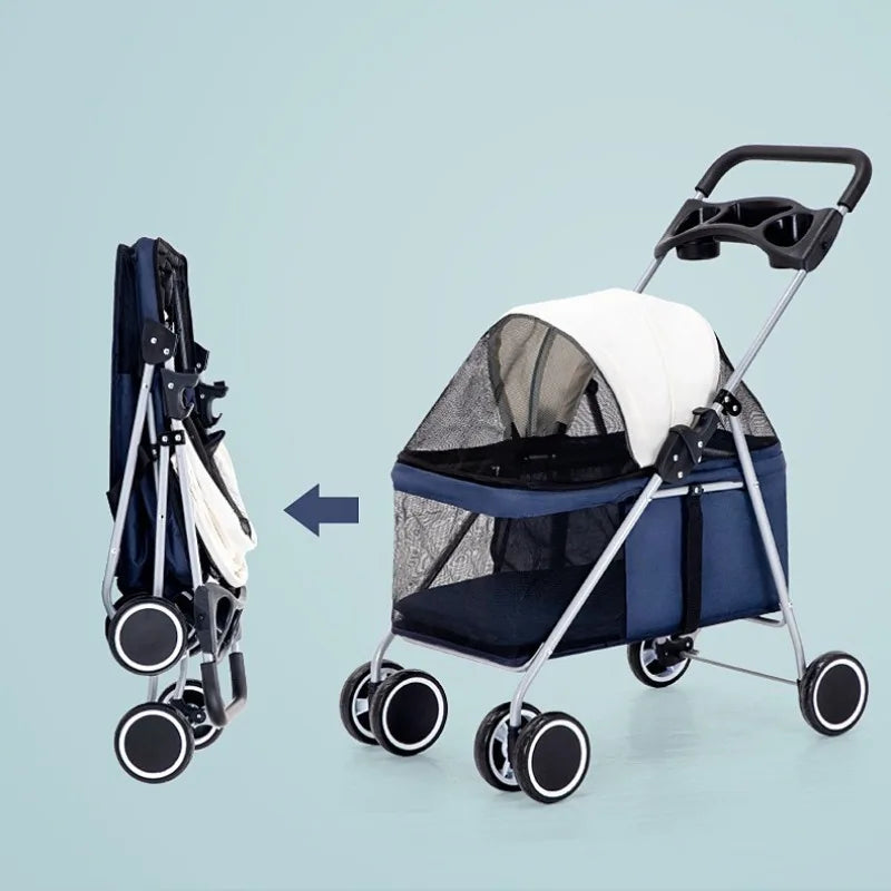 Outdoor Portable Folding Pet Stroller Small Cat Dog Rabbit Hamster Lightweight Vehicle Compatible Carrier Pet Trolley