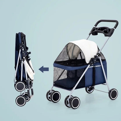 Outdoor Portable Folding Pet Stroller Small Cat Dog Rabbit Hamster Lightweight Vehicle Compatible Carrier Pet Trolley