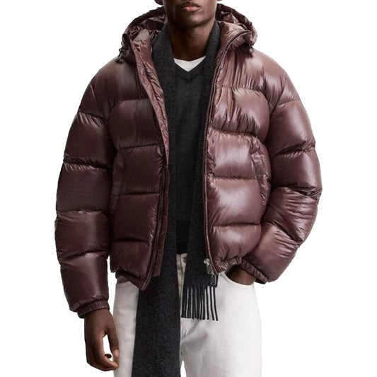 Men'S Down Jacket Casual Solid-Color Hooded Cotton-Padded Jacket Men'S Thickened Winter Warm Coat Loose Pocket Bread Jacket Coat