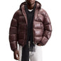 Men'S Down Jacket Casual Solid-Color Hooded Cotton-Padded Jacket Men'S Thickened Winter Warm Coat Loose Pocket Bread Jacket Coat