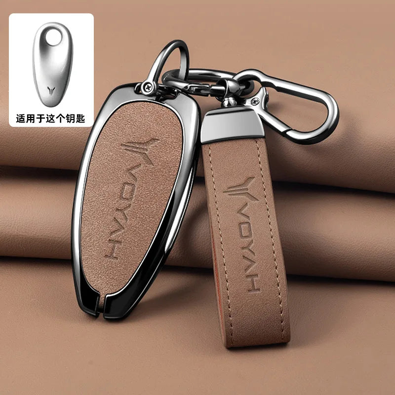 Car Interior Accessories Zinc Alloy Leather Key Case Cover Holder Chain For Voyah Free I-Land Dreamer PHEV Luxury Protective