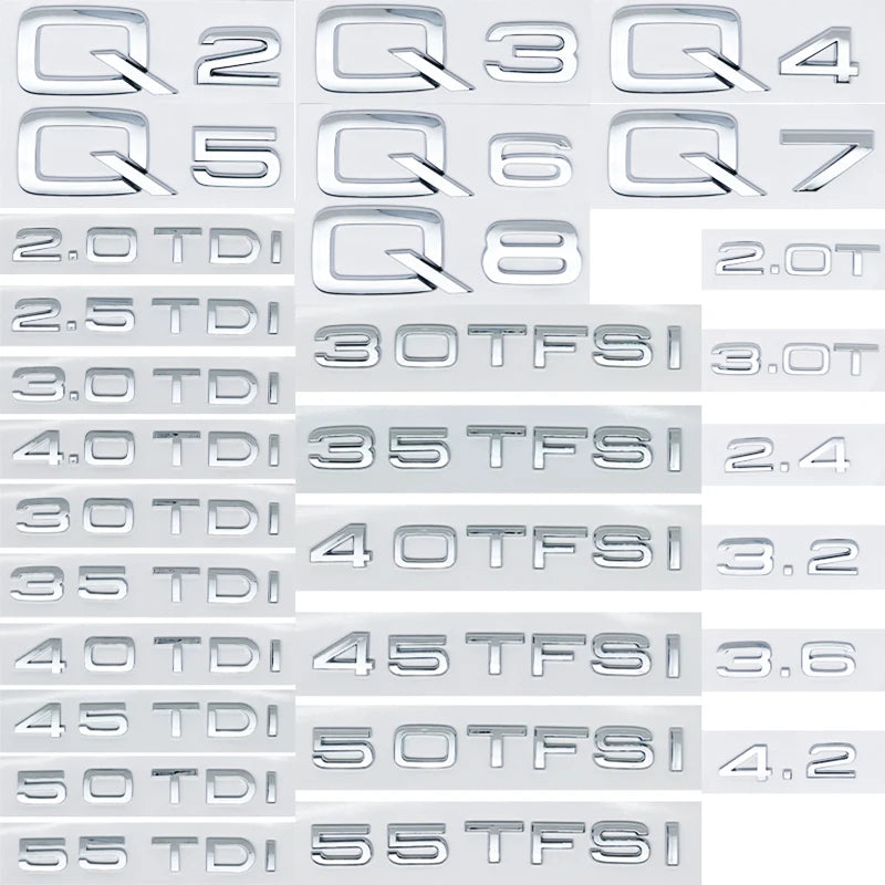ABS Numbers Letters Q2 Q3 Q4 Q5 Q6 Q7 Q8 30 35 40 45 50 55 TDI TFSI 2.0T Emblem For Car Fender Trunk Rear Logo Sticker
