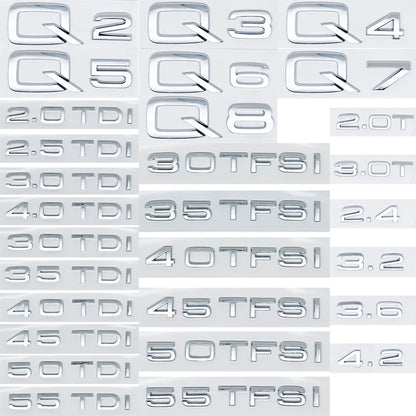 ABS Numbers Letters Q2 Q3 Q4 Q5 Q6 Q7 Q8 30 35 40 45 50 55 TDI TFSI 2.0T Emblem For Car Fender Trunk Rear Logo Sticker