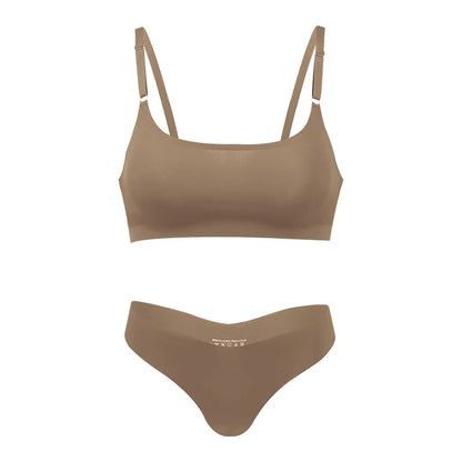 2026 Hot Sale High Quality Latest Design Us Size Stylish Solid Ice Silk Seamless Wireless Bras And Women Underwear Set