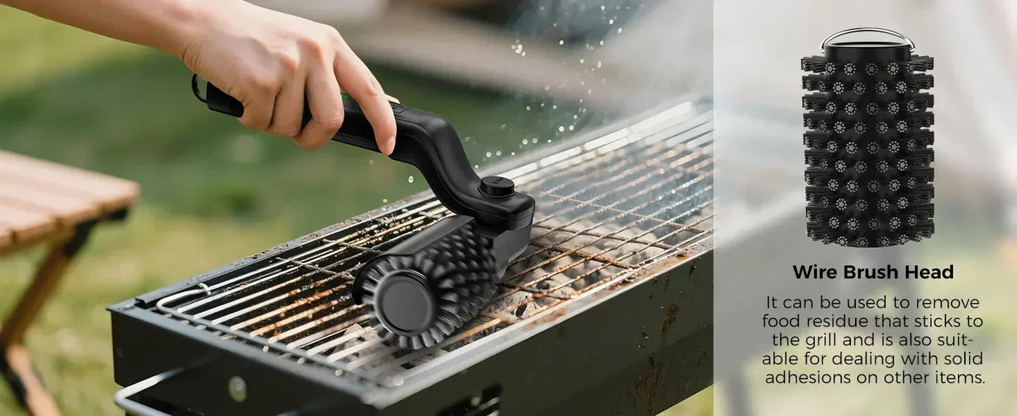Cordless Rechargeable Electric BBQ Grill Brush Heavy Duty Outdoor Cleaning Tool Rotary Adjustable for Oil Stains