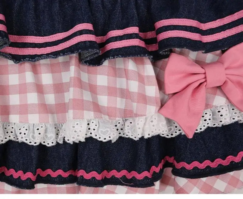 Kawaii Girls Lolita Skirts Japanese Women Harajuku Ball Gown Denim Skater Y2K High Waist Lace Cake Skirts Versatile Puffy Skirts