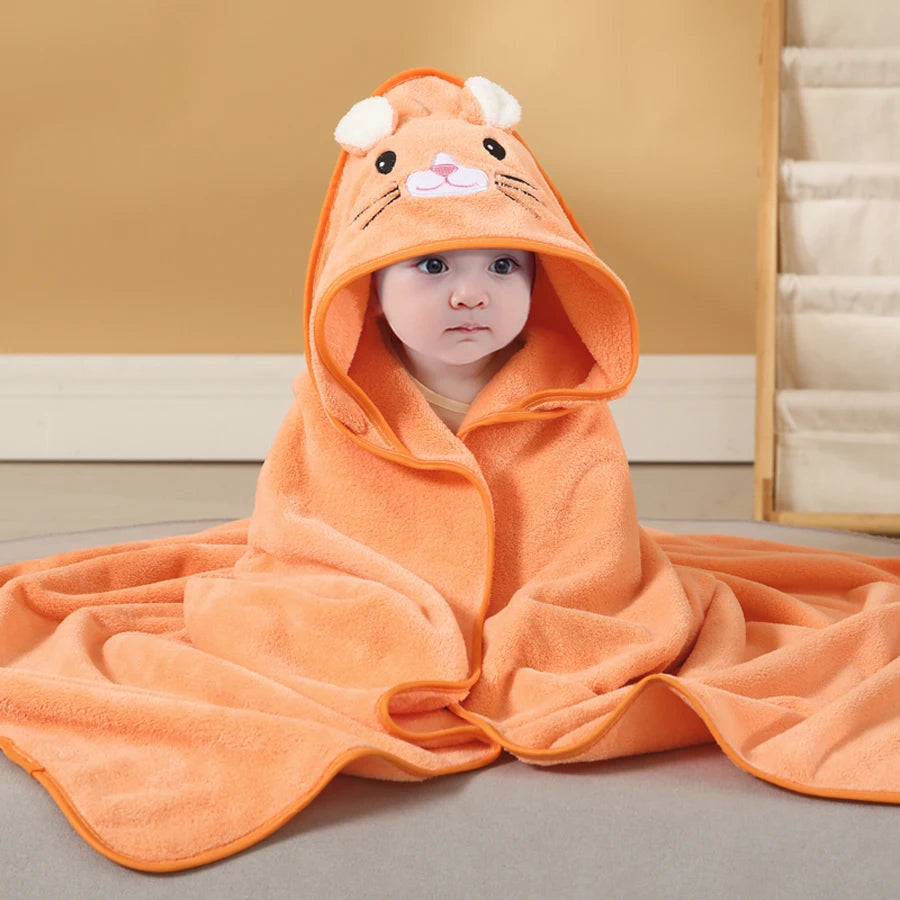 1 Cute Cartoon Animal-Shaped Multifunctional Large Towel for Infants and Toddlers, Made of Soft Coral Fleece Fabric, Polyester Material, Quick-Drying and Water-Absorbent Design, Can Be Used as a Bath Towel, Blanket, or Bathro