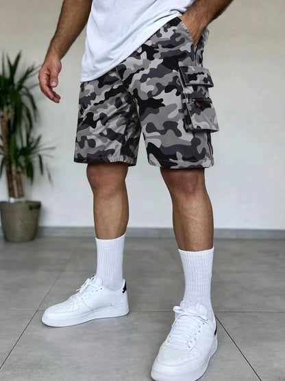 Summer Men's Cargo Shorts Loose Casual Elastic Waist Outdoor Jogging Tactical Shorts Multi-pockets Male Work Hiking Short Pants