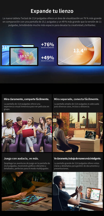 Teclast T65 Plus, 13.4" Tablet, 120Hz Maximum Display, Android 15, Max. 20GB RAM+256GB ROM, Helio G99, 8 cores, 1920x1200, 4G networks and calls, dual SIM card slots, 5G WiFi, GPS, 13MP+8MP