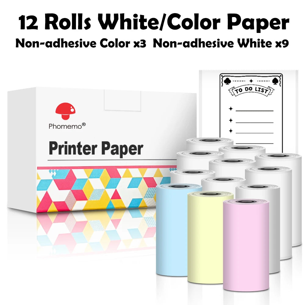 Phomemo Self-adhesive Sticker Paper for T02/M02X Portable Printer Thermam Paper Label Sticky DIY Photo Text Study Notes Printing