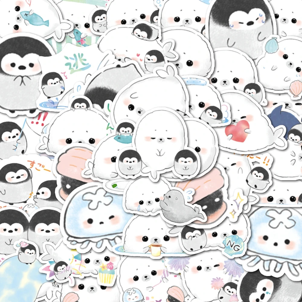 40pcs Cartoon Seal Penguin Stickers Can Be Used To Decorate Luggage Mirrors, Cabinets, Car Water Bottles, Etc., Self-Pasting