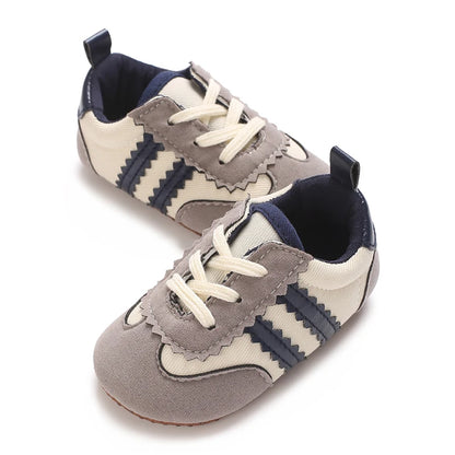 Spring and Autumn Fashion Stripes 0-1 Baby Shoes Baby Shoes Step Front Shoes Rubber Bottom Anti Slip Sneakers