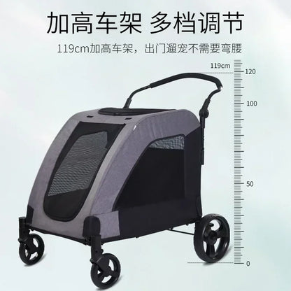 2027functional medium and large pet carts for outdoor travel, large size walking dog carts, portable and foldablePet Strollers