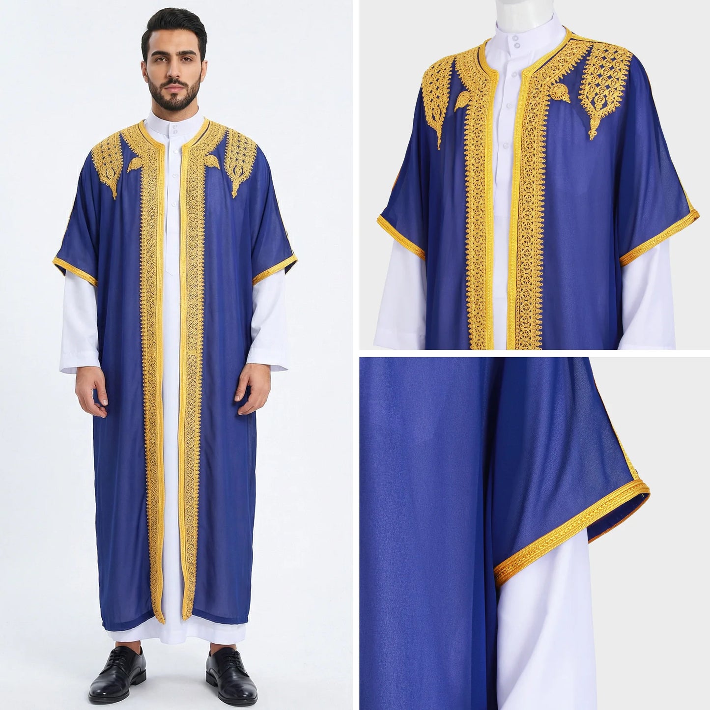 Eid Men Robe Jubba Thobe Open Abaya Dishdasha Islamic Embroidery Cardigan Abayas Dubai Male Muslim Prayer Kaftan Ramadan Morocco