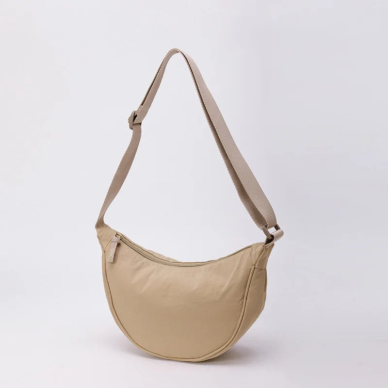Nylon fabric zipper crossbody bag for men and women, crescent-shaped dumpling bag under the armpits, large capacity