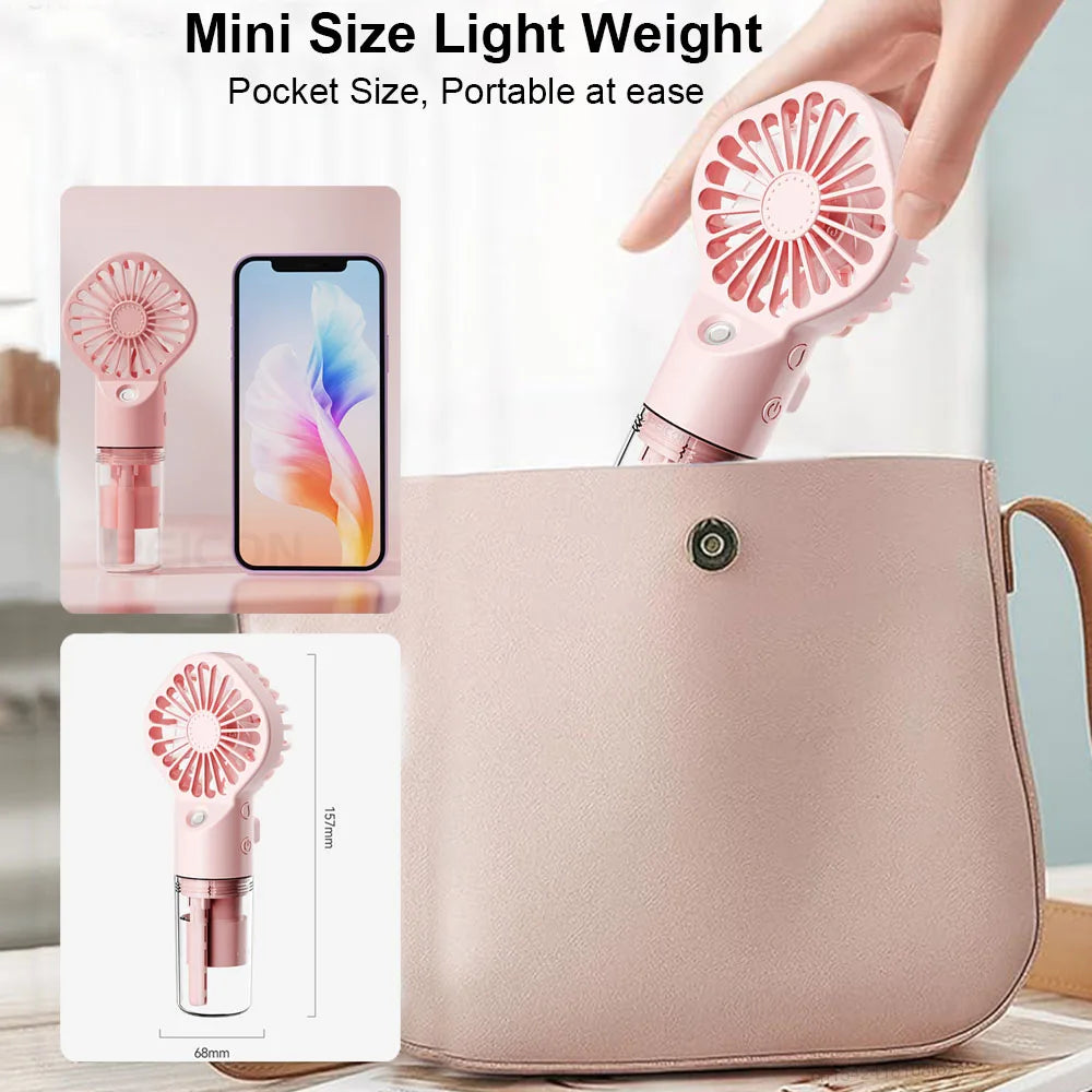 Portable Humidifier Fan Mini Water Mist Fan USB Rechargeable Handheld Fan Mist Spray Hand Fan Small Pocket Fan with Humidifier