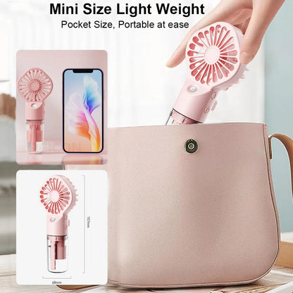Portable Humidifier Fan Mini Water Mist Fan USB Rechargeable Handheld Fan Mist Spray Hand Fan Small Pocket Fan with Humidifier