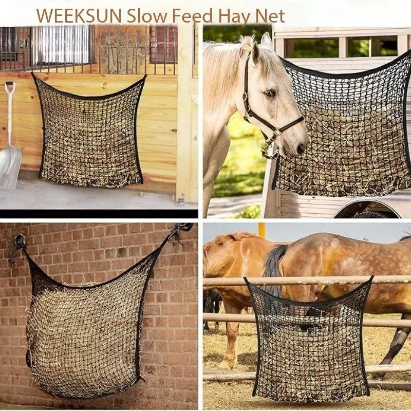 Large Capacity Slow Feed Hay Net Durable Hanging Feeder Bag for Horses Goats Sheep - Horse Feeding Accessory
