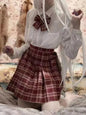 JMPRS Plaid Women Pleated Skirt Bow Knot Summer High Waist Preppy Girls Dance Mini Skirt Cute A Line Harajuku Sexy Japan Faldas