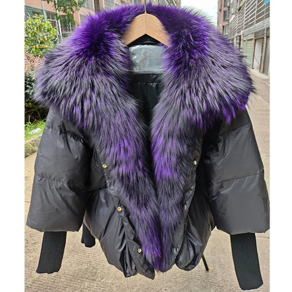 2024 Winter Women Warm Coat Oversized Real Fox Fur Collar Thick Luxury Outerwear New Fashion 90% Goose Down Jacket
